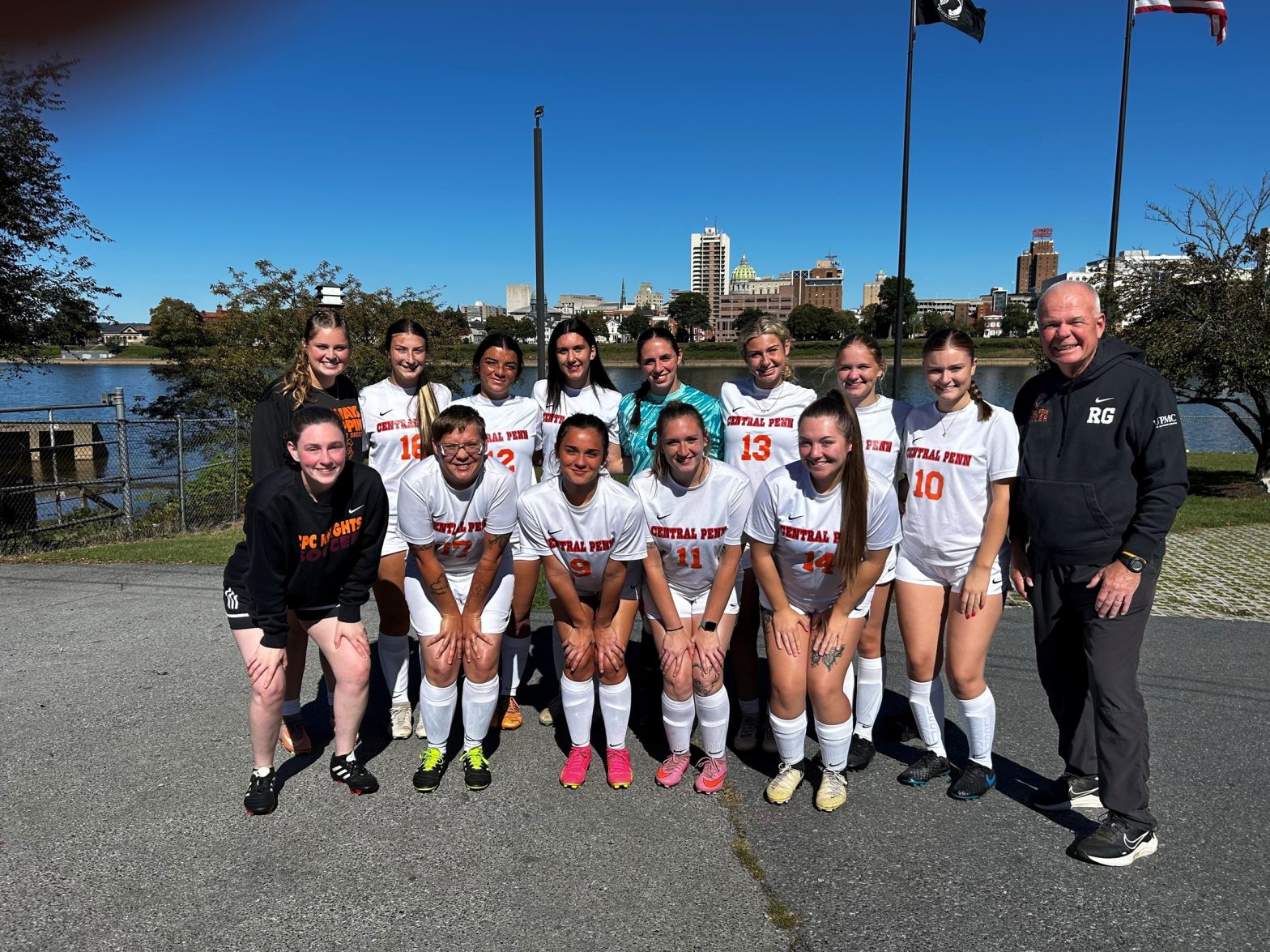 Central Penn College's women's soccer team on city island.